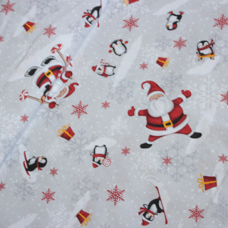 Tučňáci a SANTA na šedé - bavlna